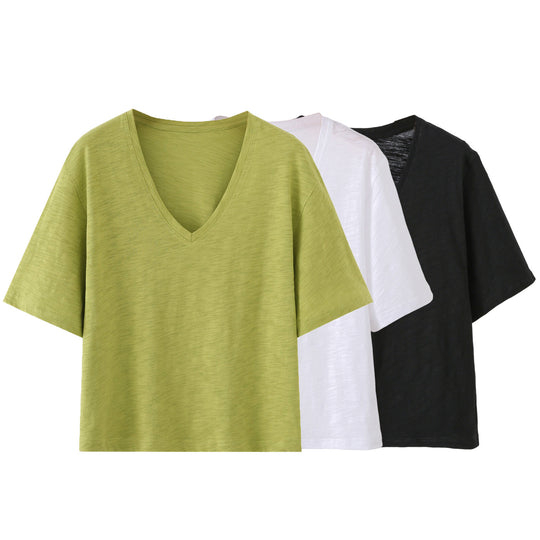 Damen V-Ausschnitt T-Shirt aus hochwertiger Baumwolle mit lässigem Schnitt EB