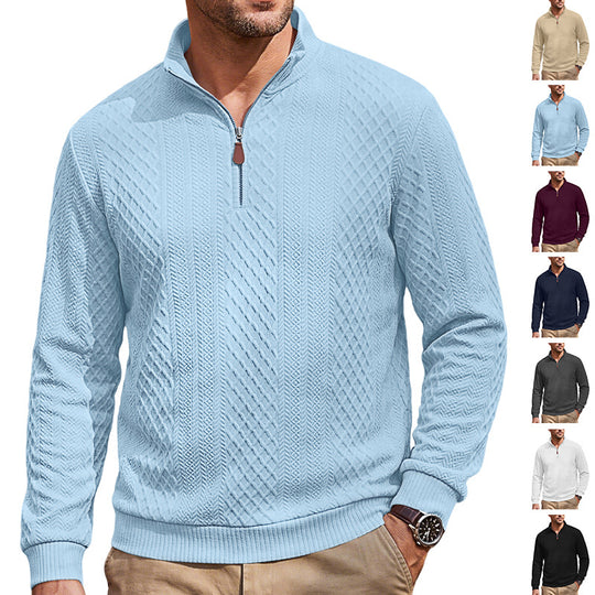 Herren Strickpullover mit halbem Reißverschluss und strukturierter Zopfoptik EB