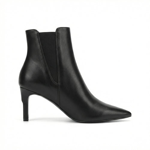 Damen elegante knöchelhohe Stiefelette aus Lederoptik mit spitz zulaufender Zehenpartie elastischem Einsatz und komfortablem Absatz EB