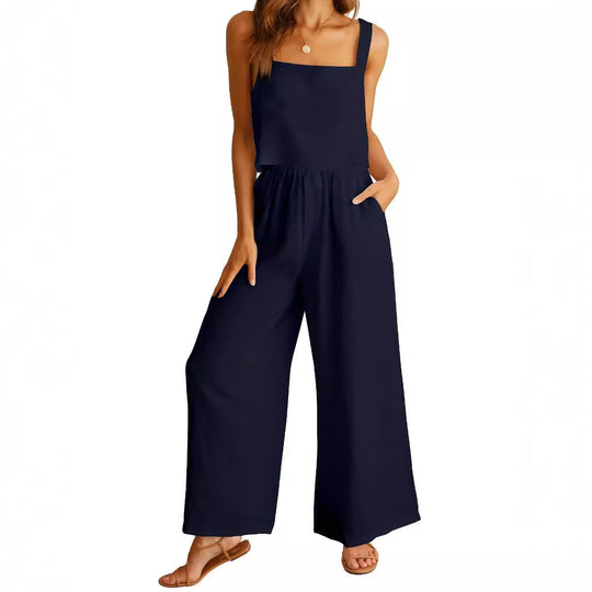 Damen Weit geschnittener Jumpsuit mit modischem Oberteil und praktischen Taschen EB