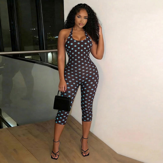 Damen Sportanzug mit Polka-Dots und tiefem V-Ausschnitt EB