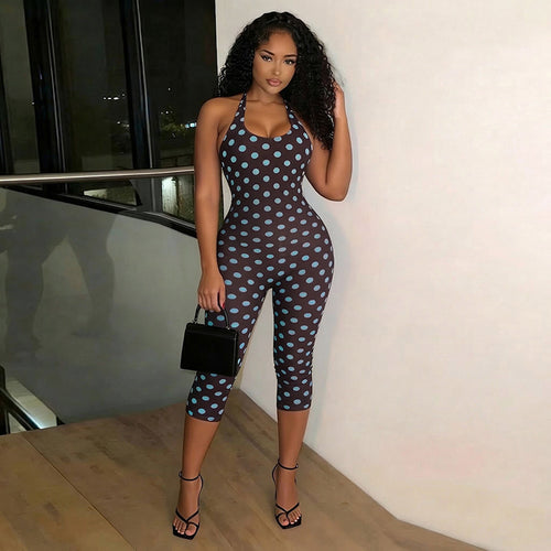 Damen Sportanzug mit Polka-Dots und tiefem V-Ausschnitt EB