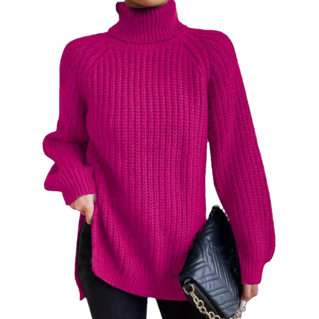 Damen Strickpullover mit hohem Kragen und strukturiertem Wabenmuster EB