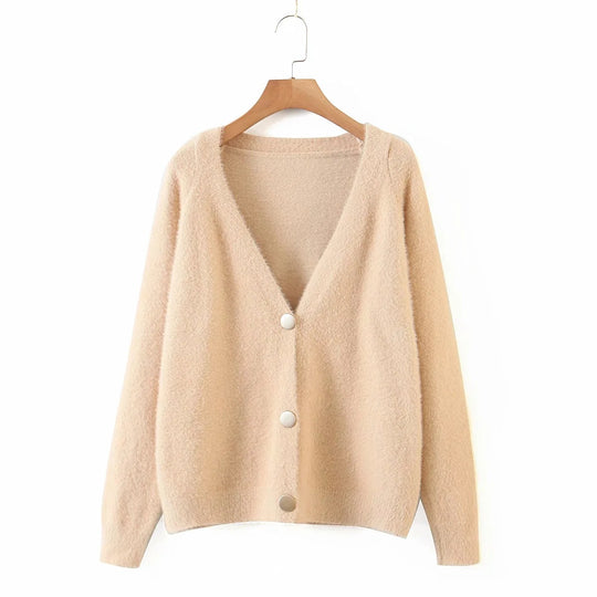 Damen Kuschelige Strickjacke mit Knopfdetails und weit geschnittenem Design EB