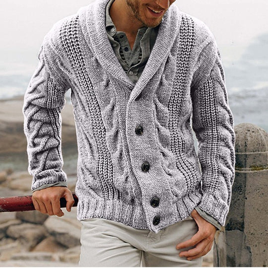 Herren Strickjacke mit grobem Muster und elegantem Revers EB
