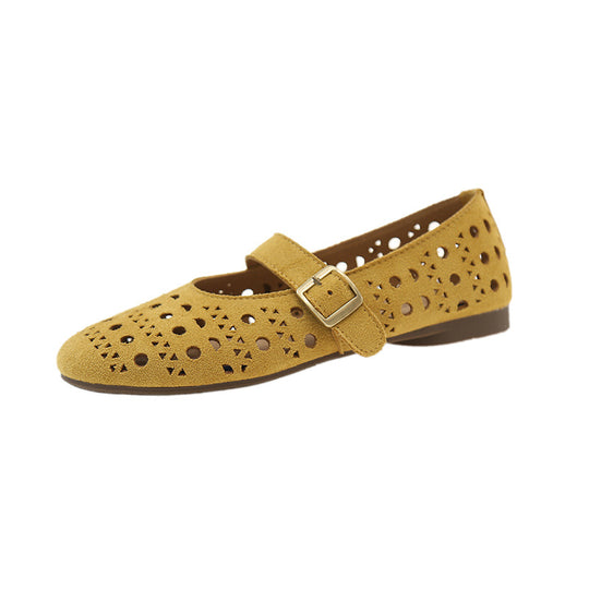 Damen Ballerinas mit romantischem Lochmuster und verstellbarem Riemen EB