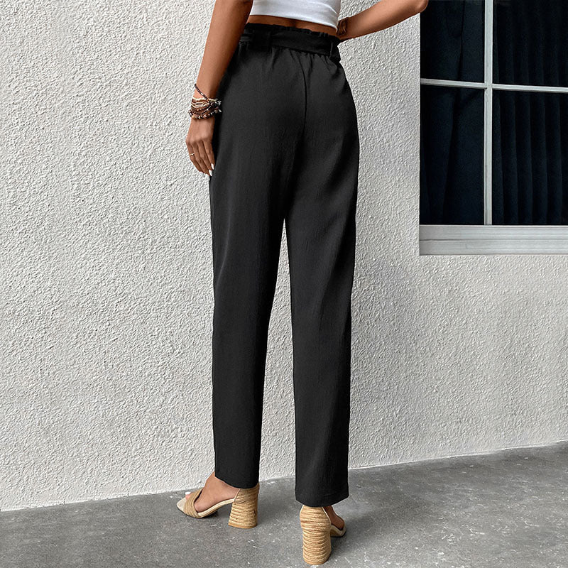 Damen Hochtaillierte Stoffhose mit bequemen Bindegürtel EB