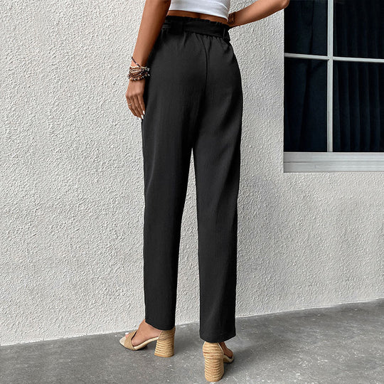 Damen Hochtaillierte Stoffhose mit bequemen Bindegürtel EB
