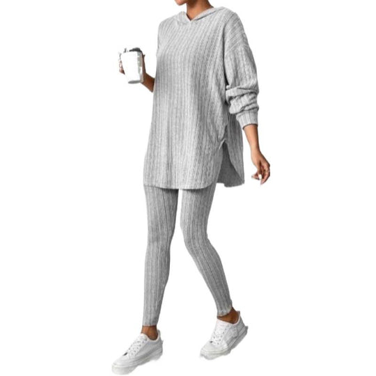 Damen Bequemes Lounge-Set mit Kapuze und schmalen Hosen EB