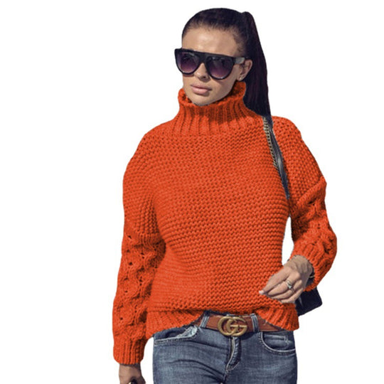 Damen Strickpullover mit hochstehendem Kragen und strukturiertem Ärmeldesign EB