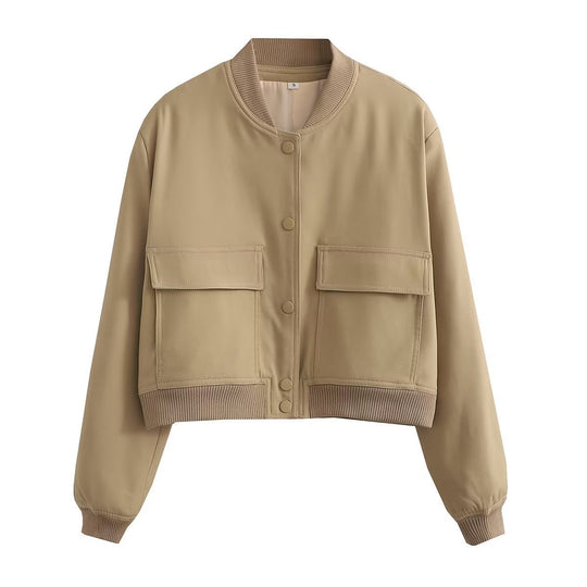 Damen Kurzblouson im Utility‑Stil mit Klappentaschen und Rippbündchen EB