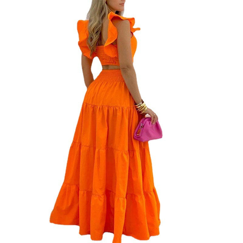 Damen Zweiteiliges Set aus luftiger Crop-Top und Maxirock mit Rüschendetails EB
