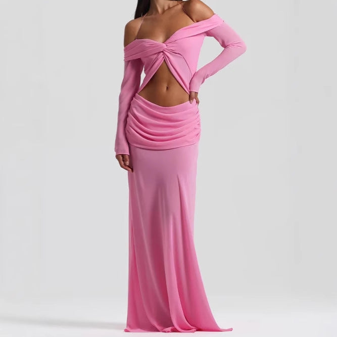 Damen Maxikleid mit raffiniertem Cut-Out-Design und eleganter Drapierung EB