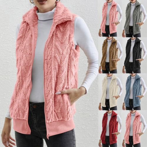 Damen kuschelige Fleecejacke mit Stehkragen und praktischen Taschen EB