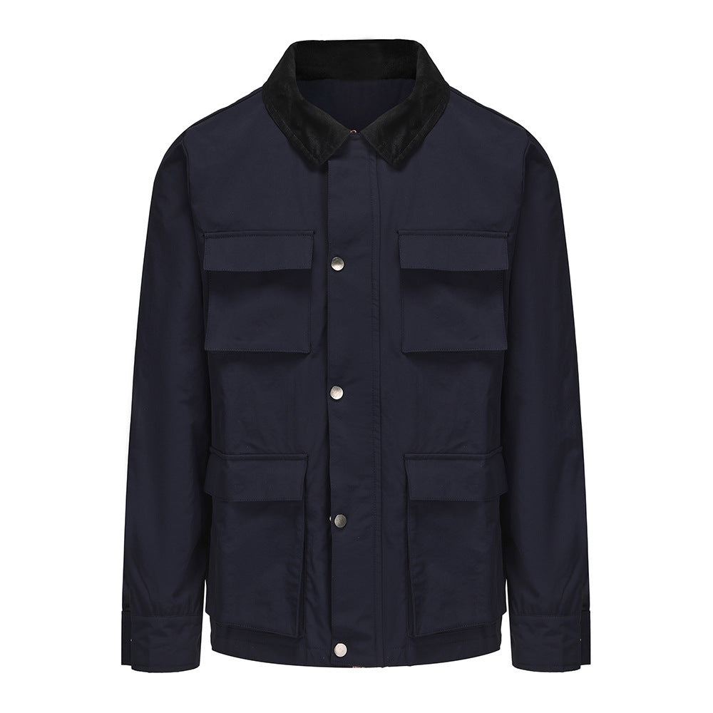Herren modische Utility-Jacke mit mehreren praktischen Taschen und Kunstfellkragen EB