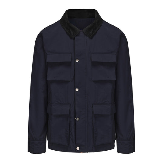 Herren modische Utility-Jacke mit mehreren praktischen Taschen und Kunstfellkragen EB