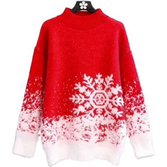 Damen Winterpullover mit festlichem Schneeflockendesign EB
