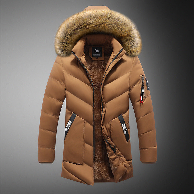 Herren gesteppte Winterjacke mit abnehmbarem Kunstfellkragen und praktischen Taschen EB