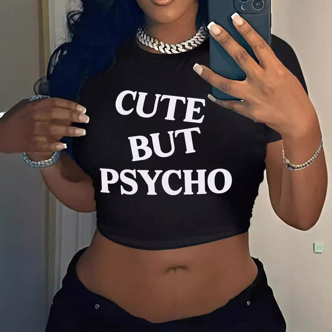 Damen Crop-T-Shirt mit inspirierendem Aufdruck und figurbetontem Schnitt EB