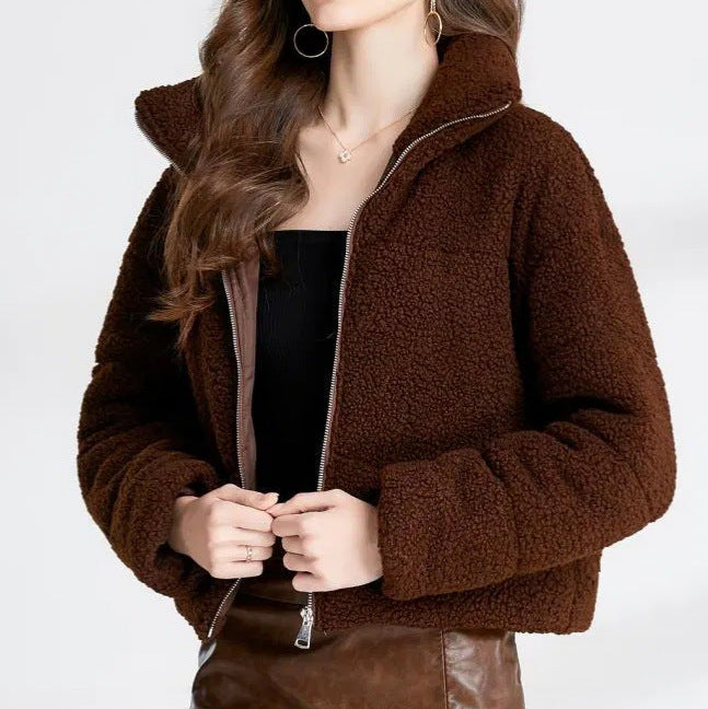 Damen Gemütliche Teddyjacke mit hohem Kragen EB