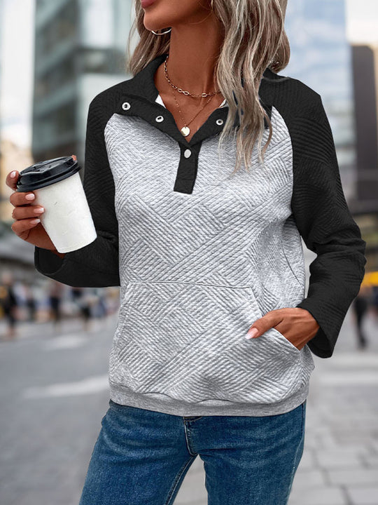 Damen modischer Stehkragen-Pullover mit strukturierter Oberfläche EB