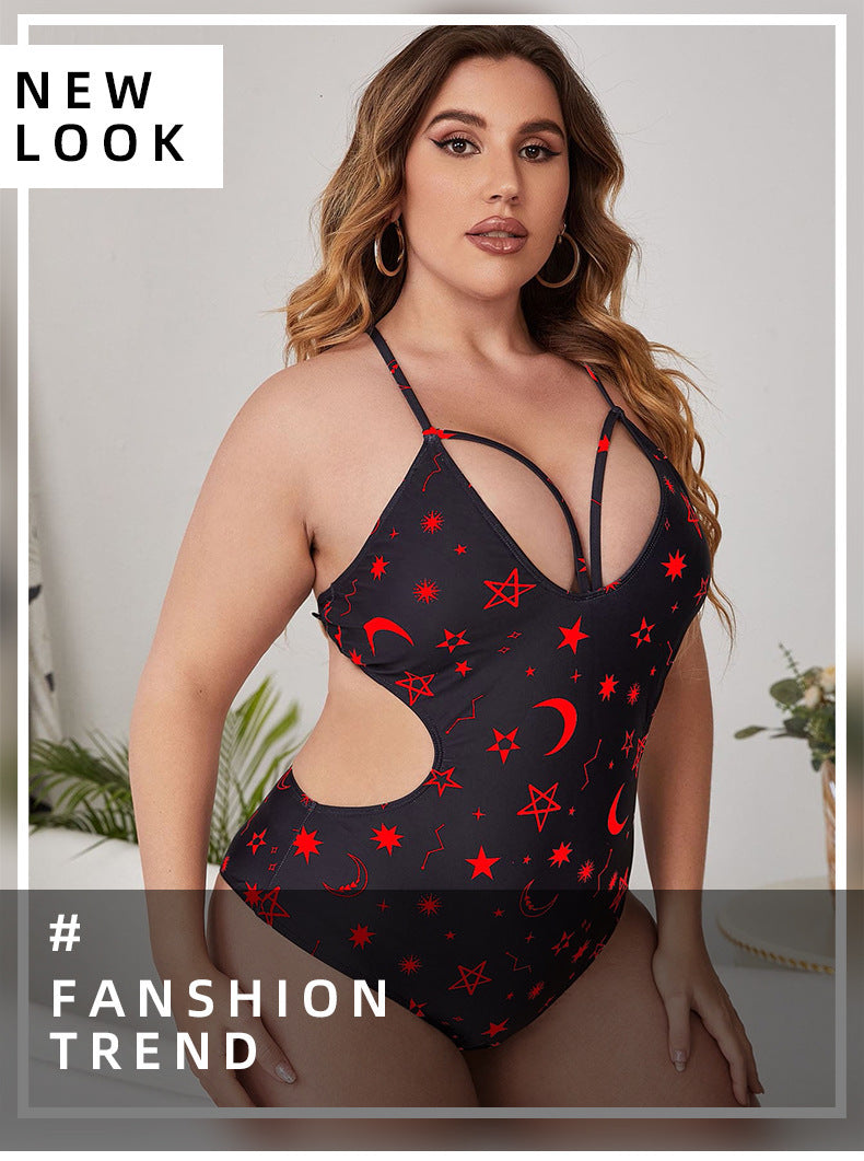 Damen Einteiler Badeanzug mit modischem Cut-Out-Design und Sternenmuster EB