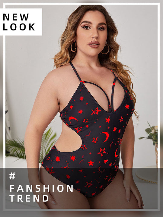 Damen Einteiler Badeanzug mit modischem Cut-Out-Design und Sternenmuster EB