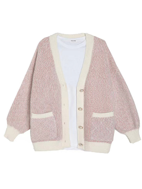 Damen oversized Strickjacke mit praktischen Taschen und stilvollen Knopfdetails EB