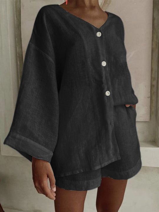 Damen lässiges Set mit weit geschnittenem Oberteil und Shorts EB