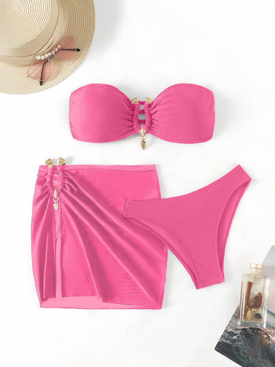 Damen Bandeau-Bikini-Set mit eleganter Rock-Overlay EB