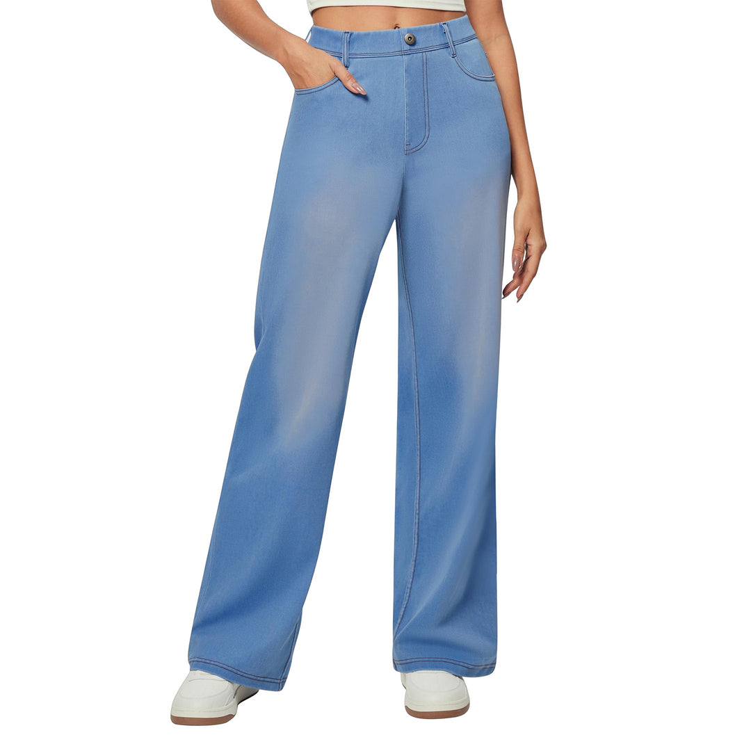 Damen weite Jeanshose mit hohen Bündchen und komfortablem Schnitt EB