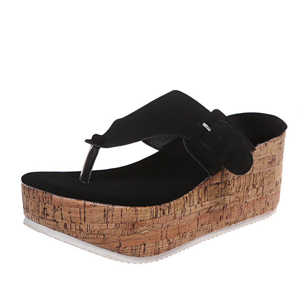 Damen Wedge-Pantoletten mit dekorativem Riemen und Korksohle EB