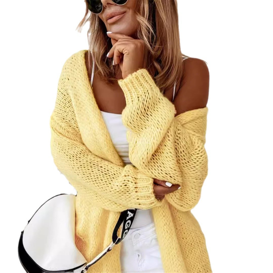 Damen Grober Strickcardigan mit voluminösen Ärmeln und offener Front EB
