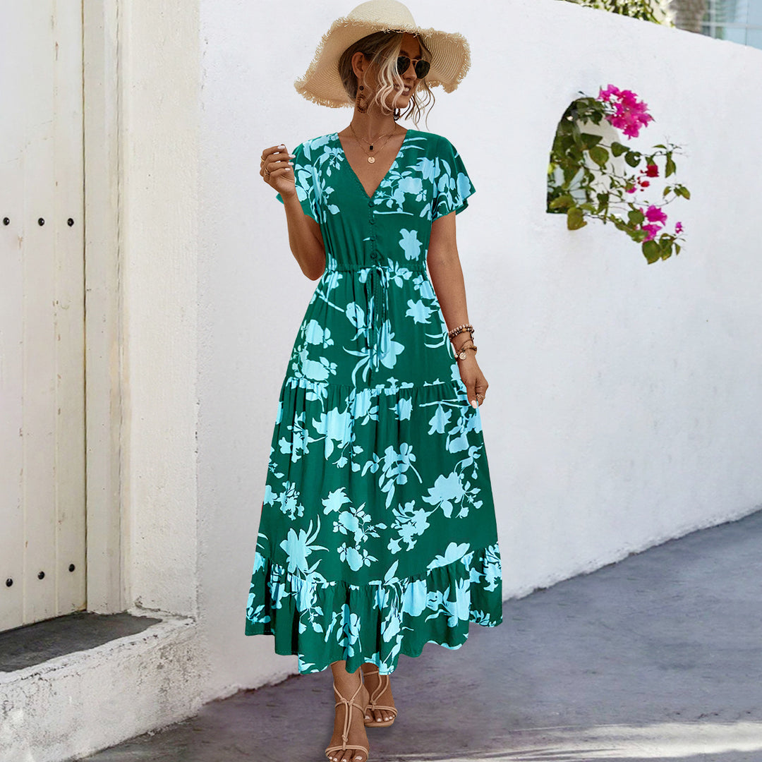 Damen Sommerliches Maxikleid mit floralen Akzenten und fließendem Rock EB