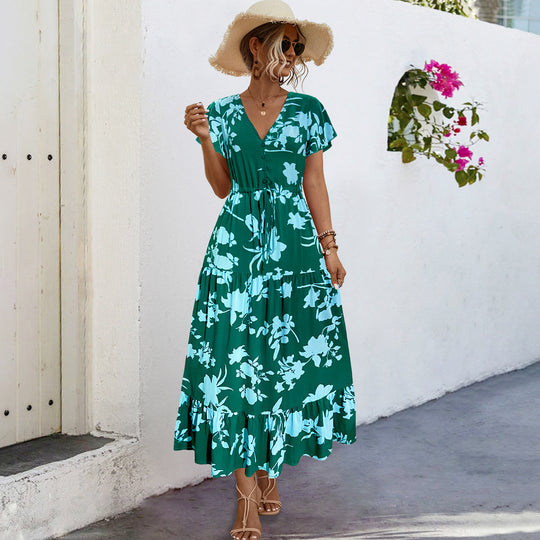 Damen Sommerliches Maxikleid mit floralen Akzenten und fließendem Rock EB