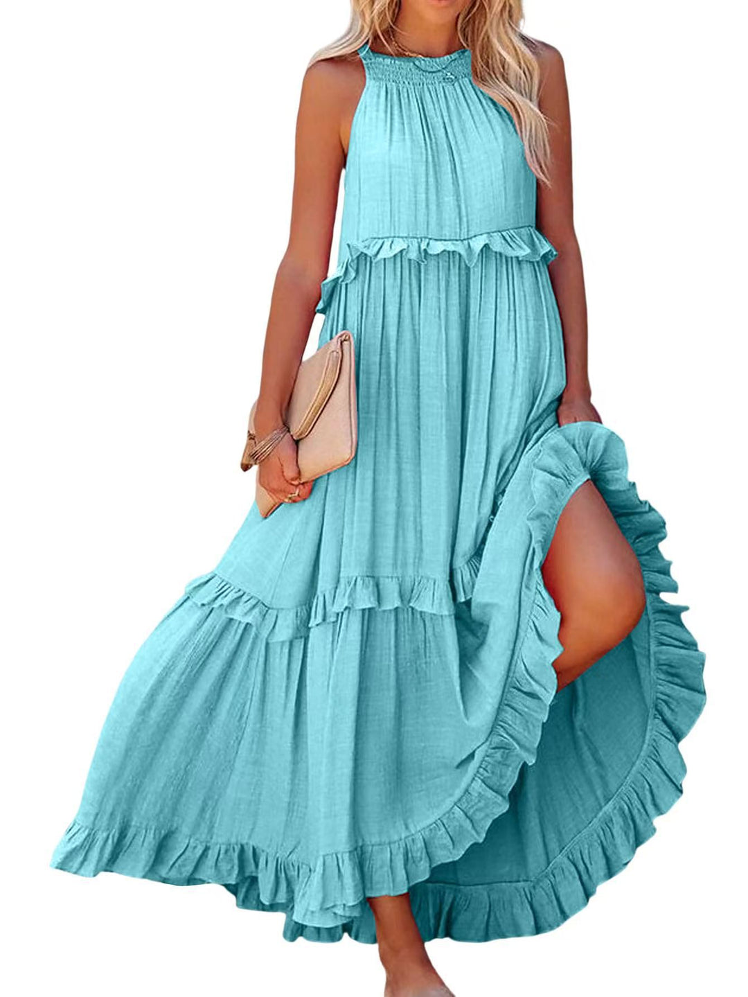 Damen Maxikleid mit Rüschendetails und luftiger Silhouette EB