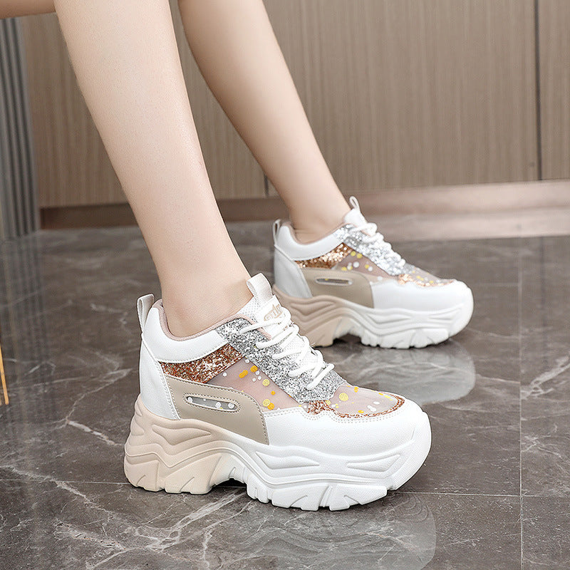 Damen Chunky Sneakers mit glitzernden Akzenten und atmungsaktiver Obermaterialstruktur EB