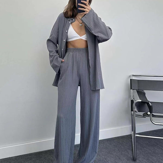 Damen lässiges Übergrößen-Hemd und lockere Hose Set EB