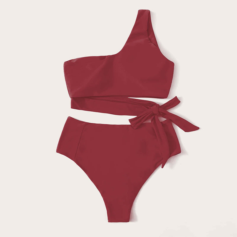 Damen Einseitiger Bikini-Set mit innovativem Wickel-Design und hohem Taillenschnitt EB