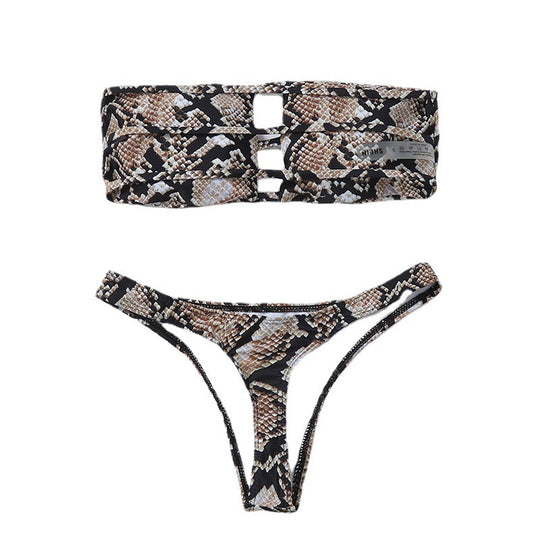 Damen Bandeau-Bikini mit modischem Schlangenmuster EB