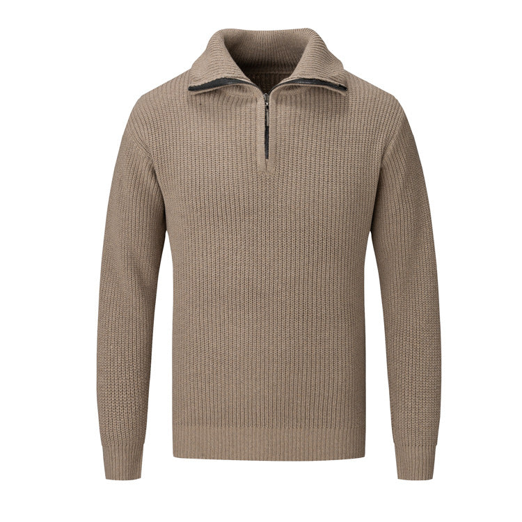 Herren Freizeitpullover mit halbem Reißverschluss und strukturiertem Strickmuster EB