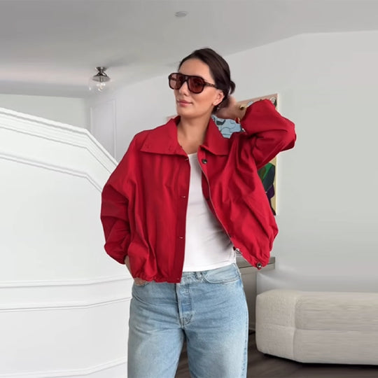 Damen Modische Kurzjacke mit hohem Kragen und elastischem Bund EB