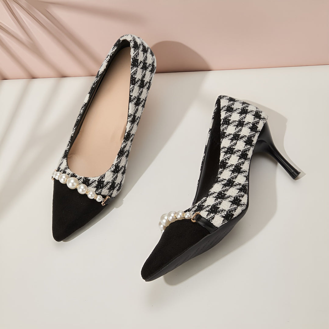Damen Elegante High-Heel Pumps mit Perlenapplikationen EB