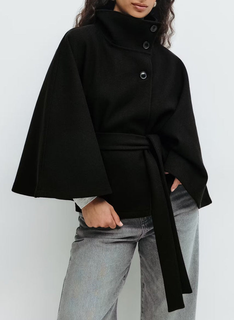 EB | Stehkragen Knopf Gürtel Cape Trenchcoat