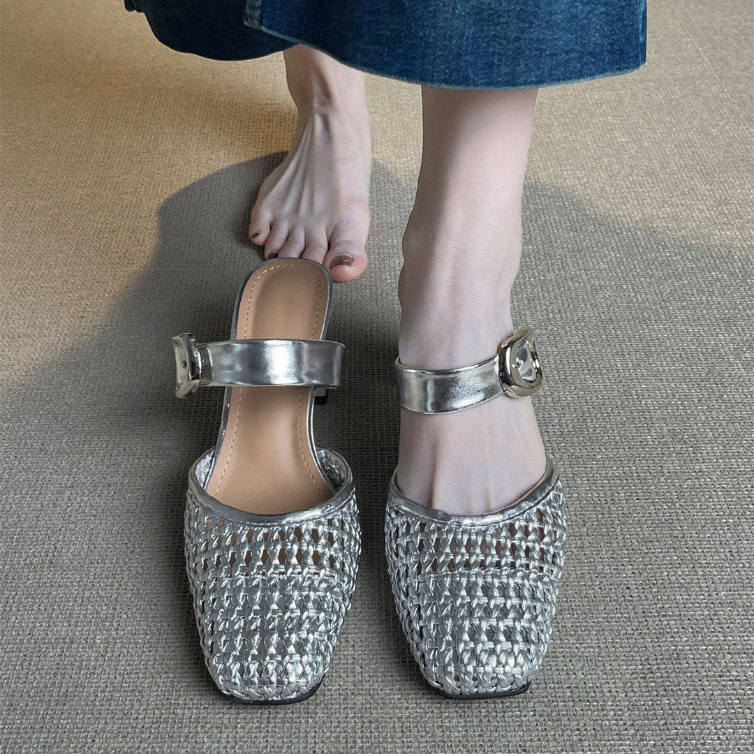 Damen modische Slingback-Pumps mit geflochtenem Design und modischem Schnallenverschluss EB