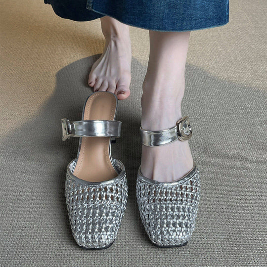Damen modische Slingback-Pumps mit geflochtenem Design und modischem Schnallenverschluss EB