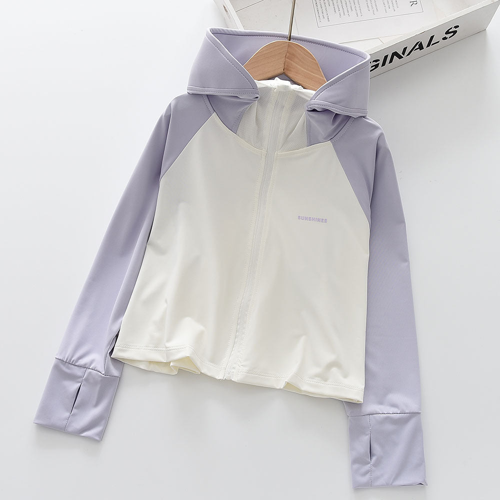 Mädchens nan leichte sonnenschutz Zip-Up Hoodie Schwimm Rash Guard mit Daumenlöchern EB
