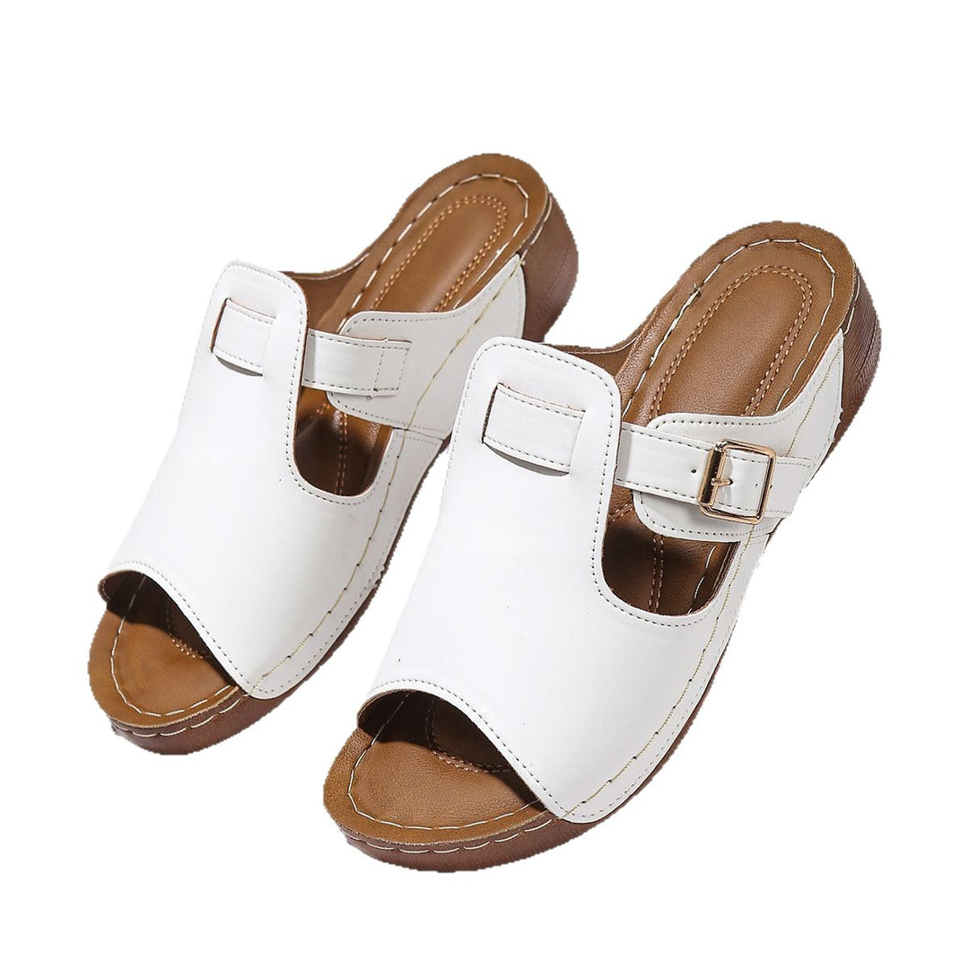 Damen komfortable Wedge-Pantoletten mit dekorativen Schnallen EB