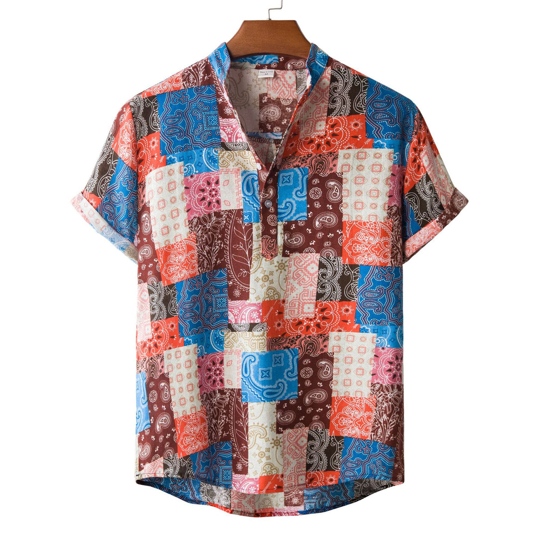 Herren Kurzarmhemd im kreativen Patchwork-Design EB