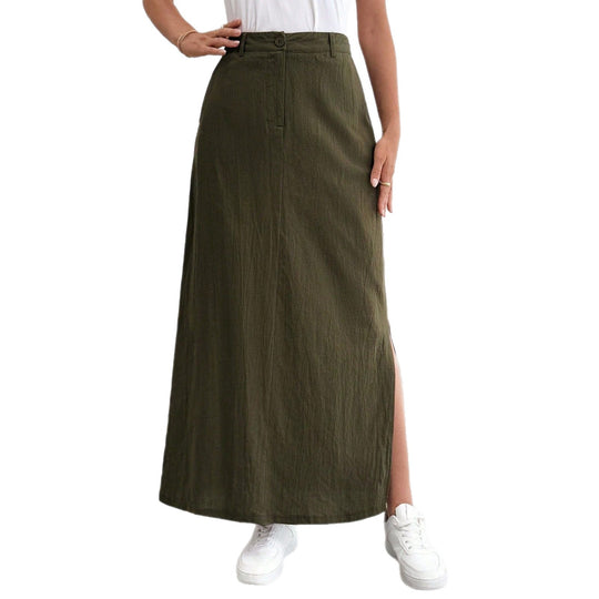 Damen Maxirock im lässigen Stil mit seitlichem Schlitz und hohem Taillenbund EB